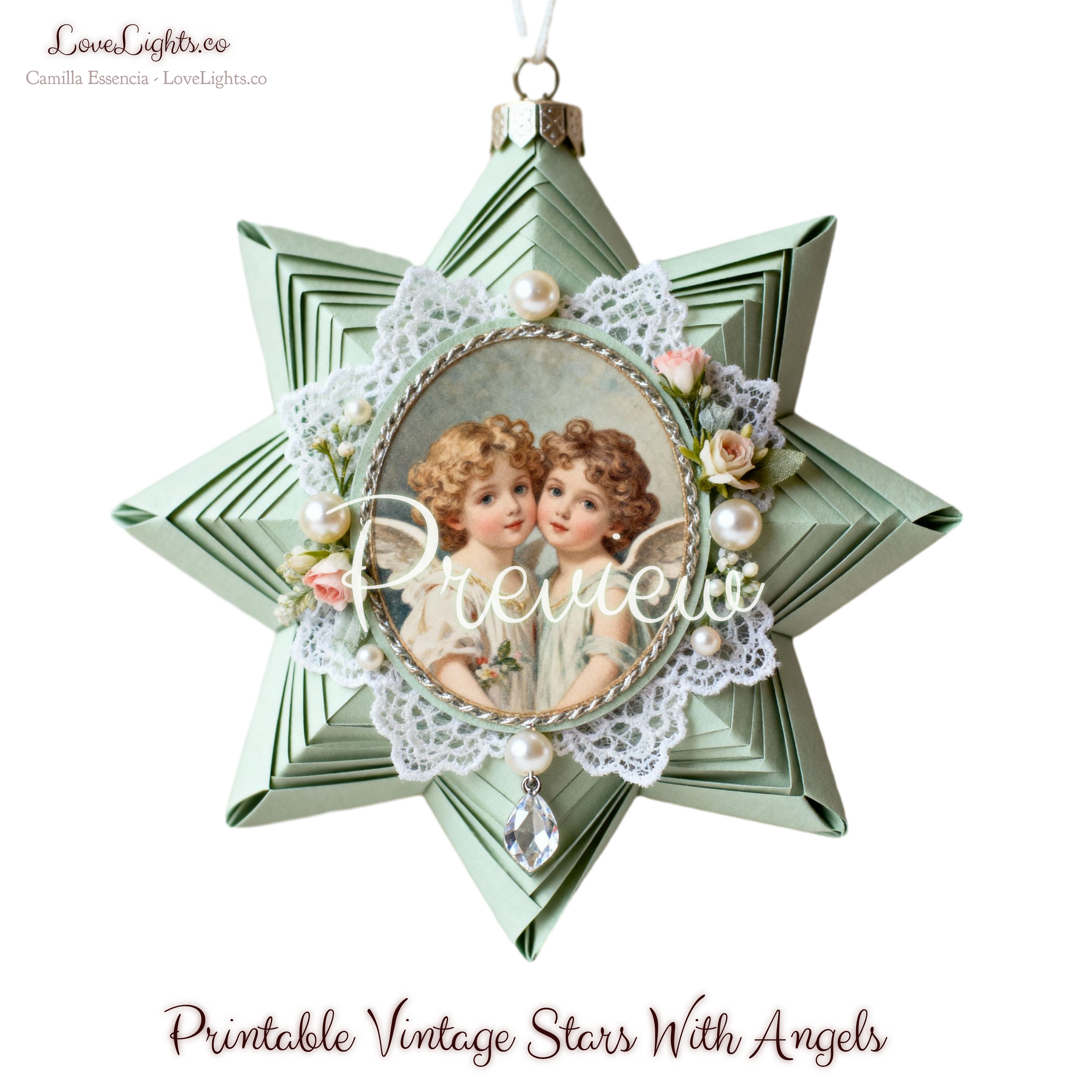 Printable Vintage Stars with Angels – For: Junk Journal Ephemera, Victorian Angel Clip Art, Scrapbook Paper Craft, Christmas Ornament. ((This is a digital file for instant download – for digital use or printing.))
