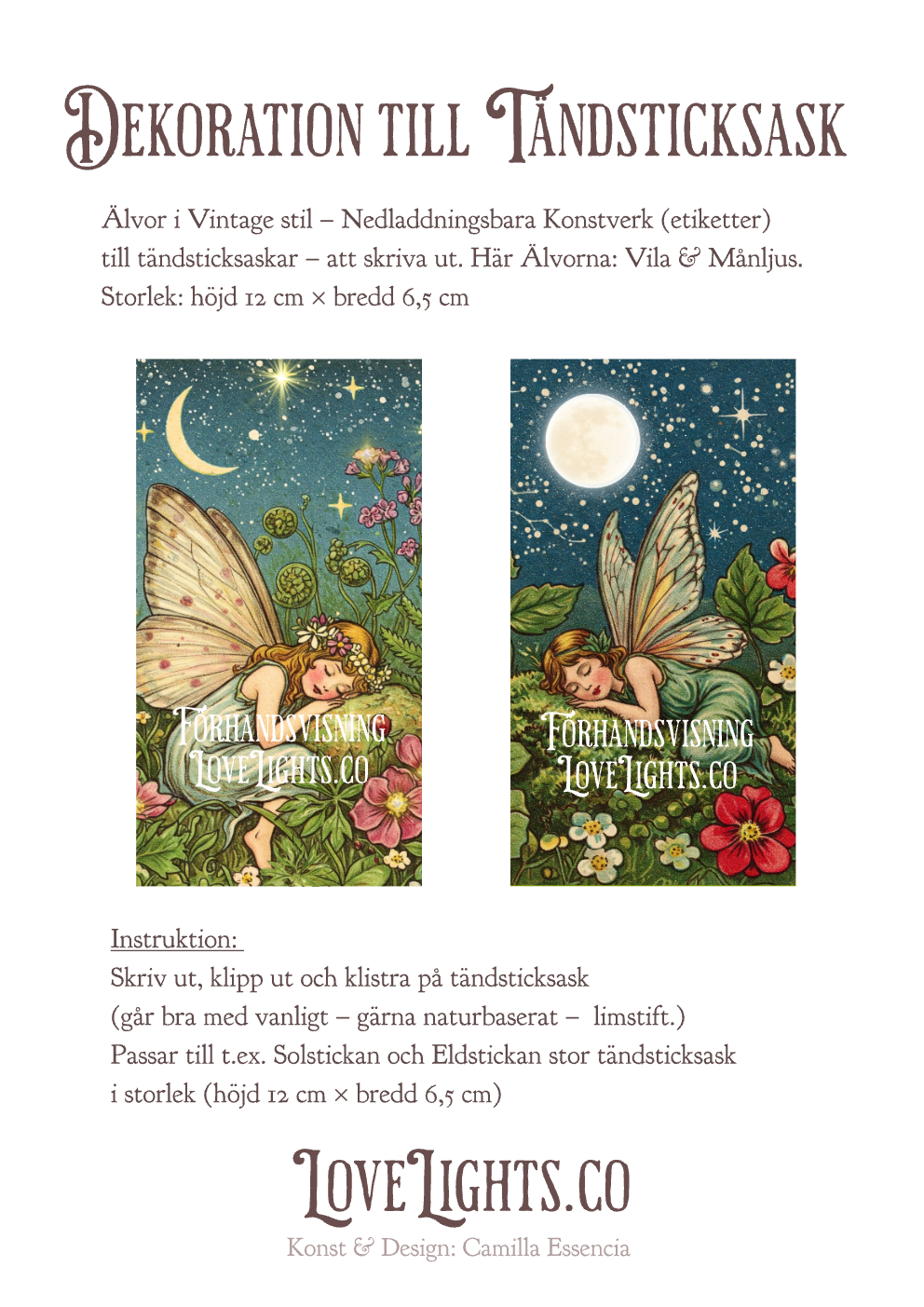 Älvmagi - Älvan Vila och Älvan Månljus - bilder att dekorera tändsticksaskar med - inredning - dekoration i hemmet