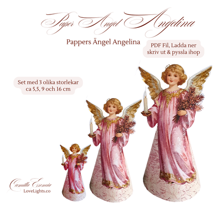 Stående pappersÄngel, pappersänglar, Pappers docka, pappersdockor, rosa, att skriva ut