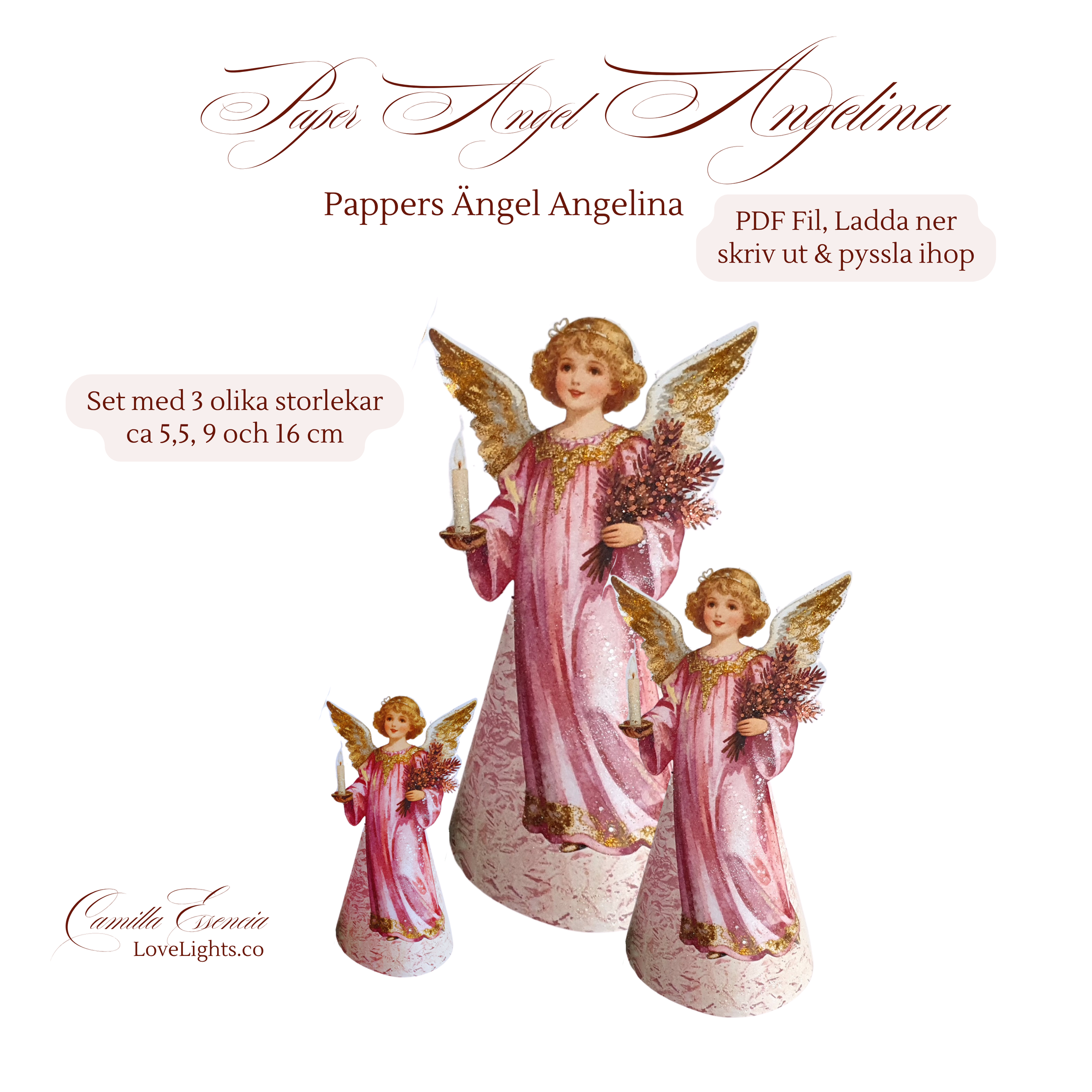 Pyssel-Pappersänglar-Rosa-vintagestil-tre-olika-storlekar-lovelights.co-
