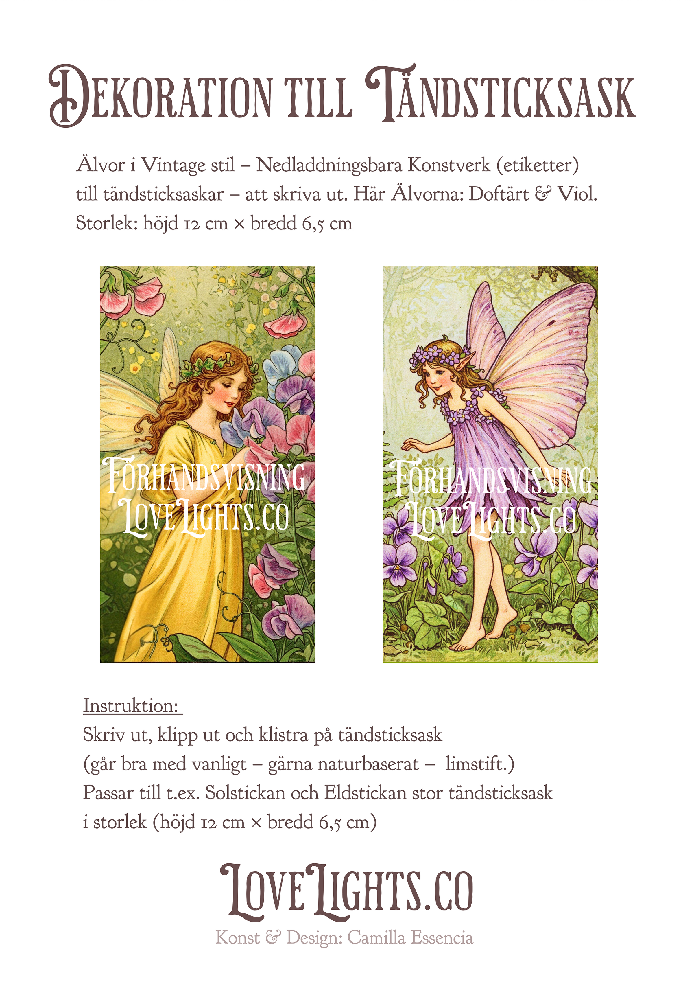 Älvdekoration - konstverk med älvor till tändsticksaskar