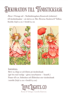 Inredningstips! Dekorationsbilder till Tändsticksask - Älvor - Stockros Älva - Vallmo Älva